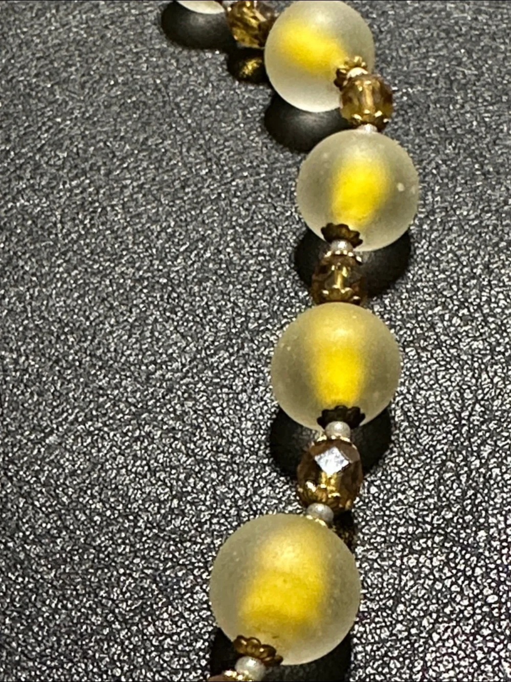 Mid Century Frosted Givre Satin Glass & Faceted Crystal VTG Bead Necklace